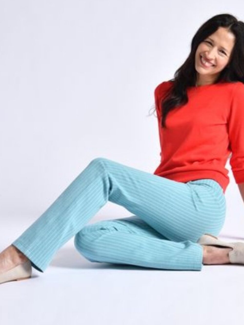 New Betabrand Teal Pinstripe Bootcut Classic Dress Pant Yoga Pants Medium Petite